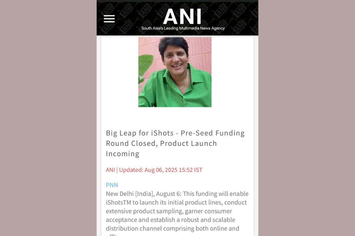 ANI News | August 06 2025 | iShots Beverages closes pre-seed funding round with ₹2 Crore raise
