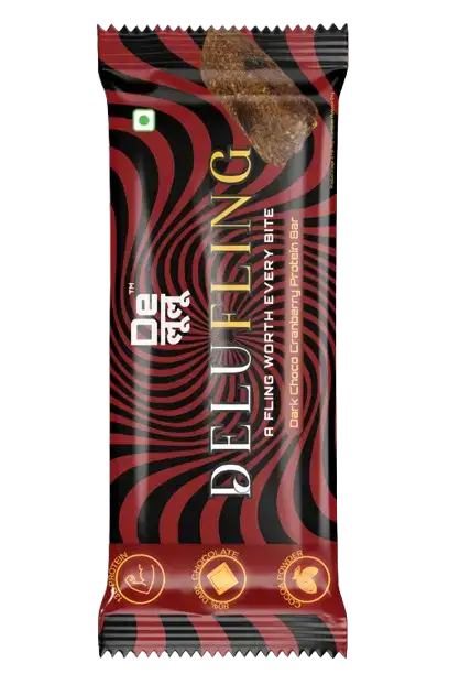 Delulu Delufling™ Dark Choco Cranberry Protein Bar with dark chocolate, cranberries, 13g protein and no added sugar
