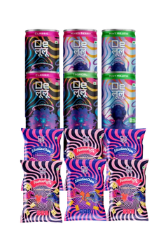 Delulu combo bundle with Activate and Manifest energy drinks plus Situationships and Pookie Puffs protein snacks