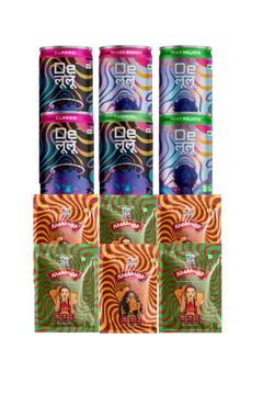 Delulu combo bundle with Activate and Manifest energy drinks plus Pizza Italiano and Chatpata Achari Khakrizz protein snacks