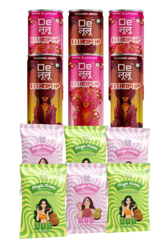 Delulu combo bundle with two Floripop prebiotic soda flavours and two Mingle Millets snack flavours