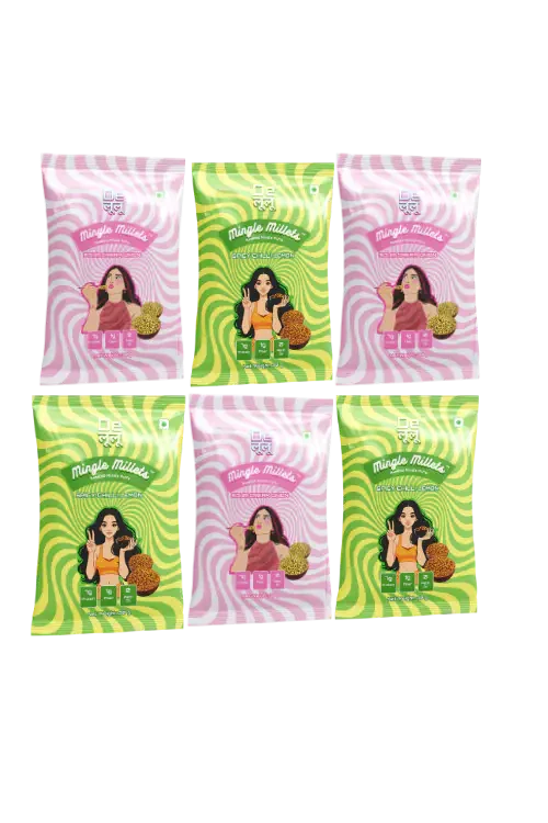 Delulu™ Mingle Millets combo bundle with Spicy Lemon Chilly and Sour Cream & Onion roasted millet puffs.