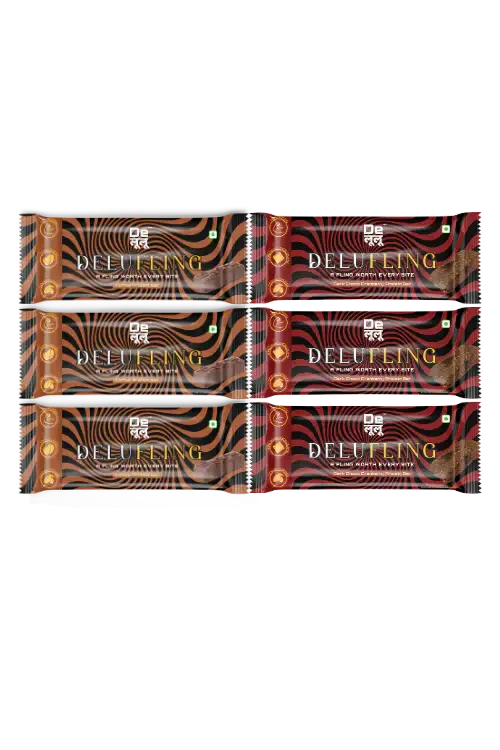 Delufling protein bar combo with Coffee and Dark Choco Cranberry flavours