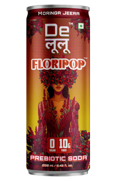 Delulu Floripop™ Moringa Jeera Prebiotic Soda can with 10g prebiotic fiber and zero sugar