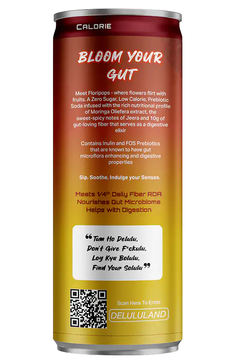 Delulu Floripop™ Moringa Jeera Prebiotic Soda can with 10g prebiotic fiber and zero sugar