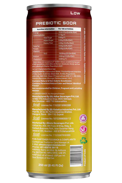 Delulu Floripop™ Moringa Jeera Prebiotic Soda can with 10g prebiotic fiber and zero sugar