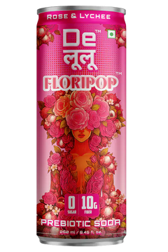 Delulu Floripop™ Rose & Lychee Prebiotic Soda can with 10g prebiotic fiber and zero sugar