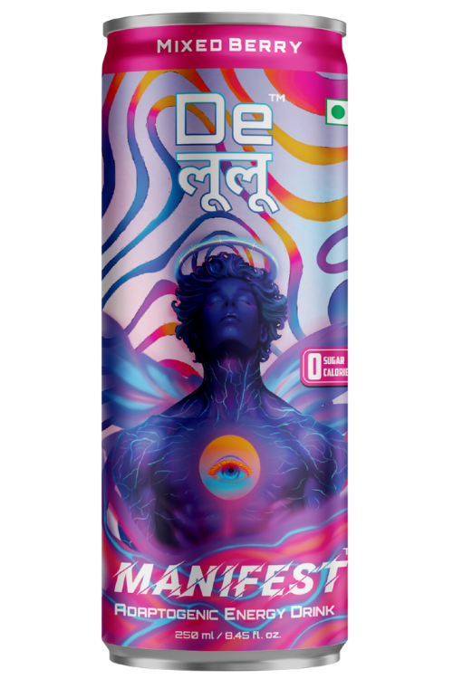 Delulu Manifest™ Mixed Berry Adaptogenic Energy Drink can with adaptogenic blend, natural caffeine, zero sugar and zero calories