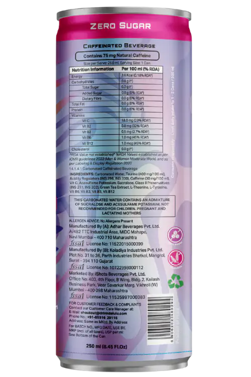 Delulu Manifest™ Mixed Berry Adaptogenic Energy Drink can with adaptogenic blend, natural caffeine, zero sugar and zero calories