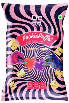Delulu Pookie Puffs™ Cheese & Herbs baked protein puffs with 10g protein, 2g fiber and no palm oil