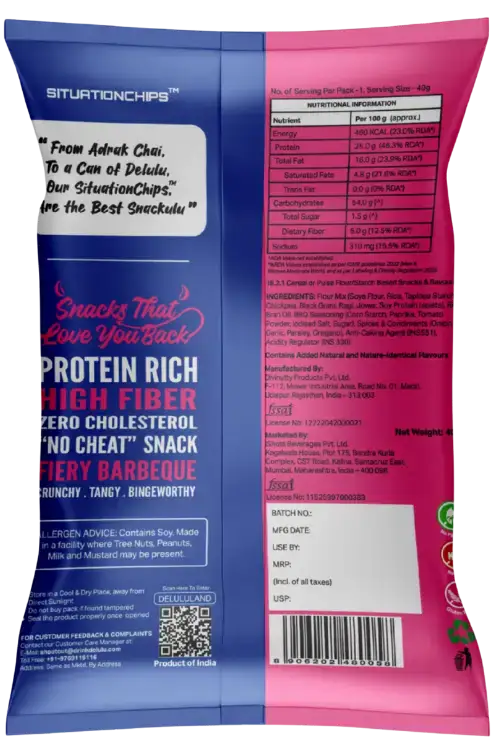 Delulu Situation Chips™ Barbecue baked multigrain chips with 10g protein, 2g fiber and no palm oil