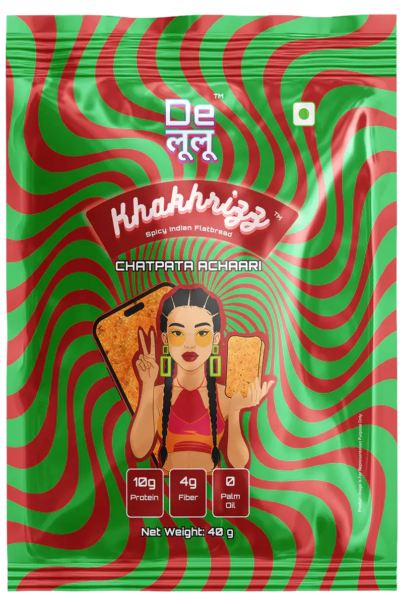 Delulu Khakhrizz™ Chatpata Achari spicy Indian flatbread chips with 10g protein, 4g fiber and no palm oil