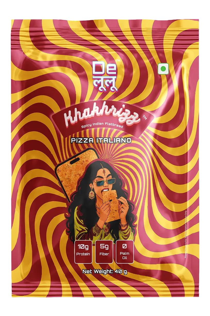 Delulu Khakhrizz™ Pizza Italiano spicy Indian flatbread chips with 10g protein, 5g fiber and no palm oil